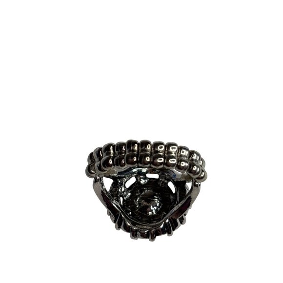 Silvertone Clear Rhinestone Cocktail Ring Adjustable Stretchy - Picture 2 of 3